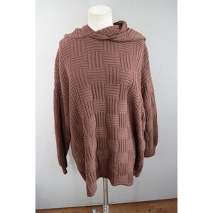 Free People Free-est Hooded Sweater Small Brown Basketweave Knit Oversized Boho